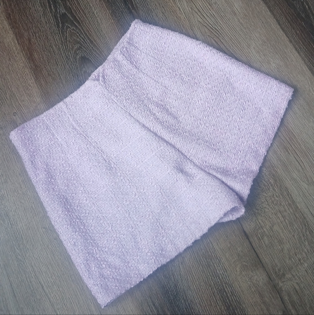 Zara Lilac Purple Tweed Textured High Waisted Bermuda Shorts gold button Size L - Picture 9 of 14